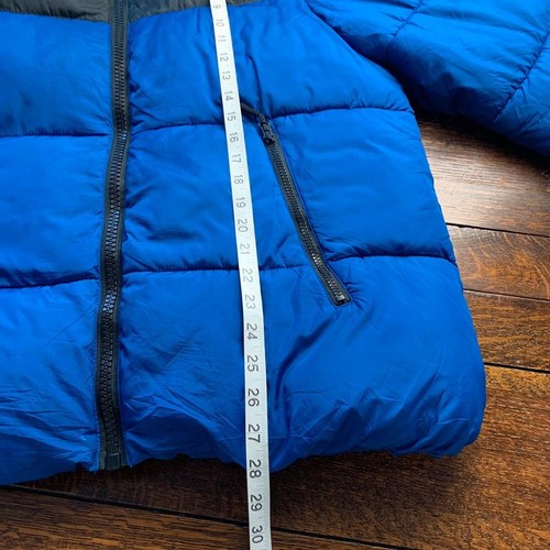 Reebok Puffer Jacket Large Blue Black Hooded Zip Up Winter Coat Sportswear - Picture 15 of 16