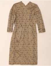 VINTAGE Womens 3/4 Sleeve Shift Dress UK 12 Medium Beige Floral BU10