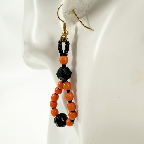 handmade orange &. schwarze Perlen OHRRINGE Schmuck NEU aus Vintage Perlen - Bild 5 von 6