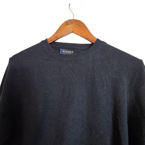 Piombo Mens Lambswool Sweater, Classic Crew Neck, Knit Pullover  Medium Black - Picture 2 of 12