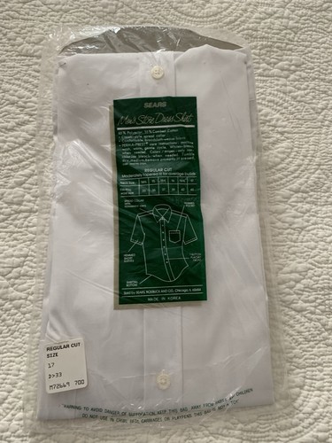 Camicia elegante vintage Sears uomo negozio taglia 17 bianca manica corta tela larga NOS - Foto 8 di 9
