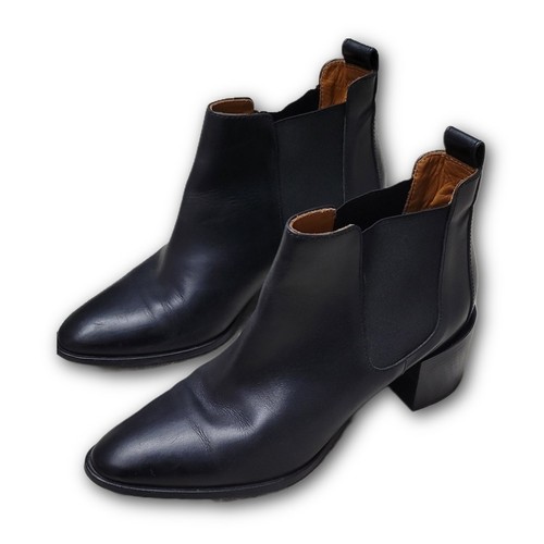 Everlane DAMEN SCHWARZ LEDER ZUM ÜBERZIEHEN BLOCKABSATZ STIEFELETTEN GRÖSSE 9,5