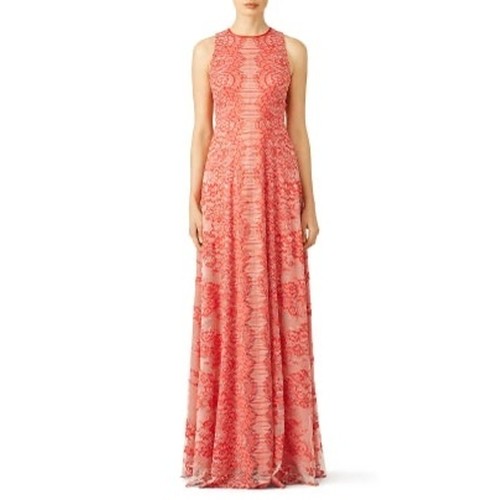 ERIN Erin Fetherstone Pamela Red Lace Sleeveless Crew Neckline Gown Dress Size4 - Picture 2 of 17
