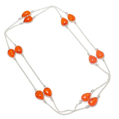 Baltic Amber Pear Shape Gemstone Handmade Ethnic Gift Chain Jewelry Necklace 36" - Picture 2 of 9