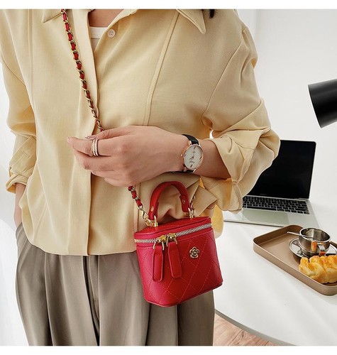 Women’s Small Shoulder Bag Mini Bucket Crossbody Square Box Clutch Chain Handbag - Picture 12 of 22