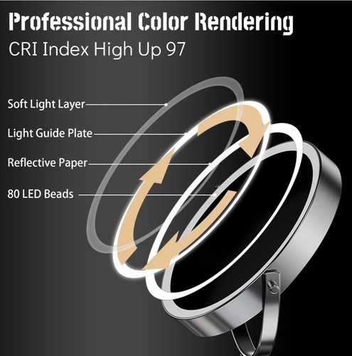 Specchio Trucco 9" Grande Illuminato 1X/10X Ingrandimento Specchio Vanità con 3 Colori - Foto 4 di 7