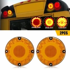 2x 7'' Round Trailer Truck Bus Tail LED Turn Lights Stop Signal DRL Brake Amber