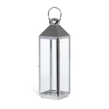 Extra tall silver 30" metal pillar candle holder lantern with handle