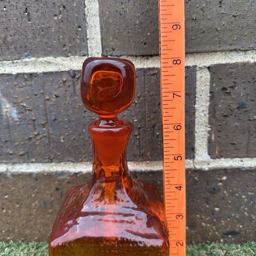 Vintage Blenko Glass 6224s Strata Decanter Tangerine W/Stopper Wayne Husted MCM - Picture 9 of 9