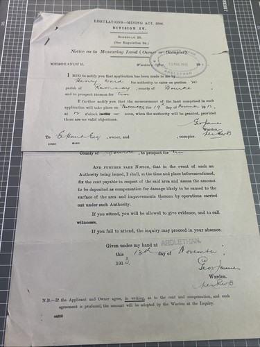 ORIGINAL HANDWRITTEN DOCUMENT MINERS LAND RECEIPT 1913 ARDLETHAN NSW GOLD MINING - Picture 5 of 5