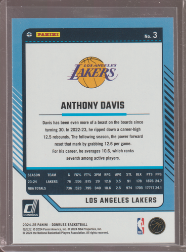 Anthony Davis 2024-25 Donruss Green Laser Lakers - Picture 2 of 2