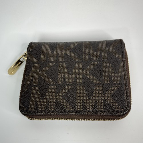 Michael Kors Jet Set Brown Monogram PVC Zip Around Bifold Wallet - Picture 4 of 7