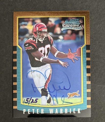 2000 Bowman Chrome- Peter Warrick #183 (RC) - Auto SSP 15/25 - Afbeelding 1 van 2