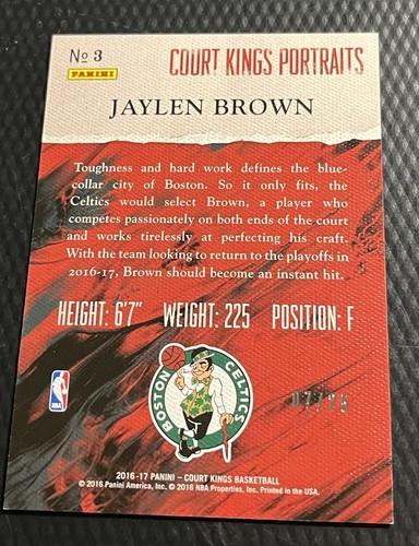 2016-17 Jaylen Brown Celtics 7/25 Panini Court Kings Blue Jersey # 1/1 Rookie #3 - Picture 2 of 3
