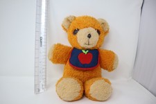 1975 Fisher Price Orange Teddy Bear Plush Stuffed Animal Apple Bib Squeaks 418