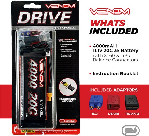 Venom Drive Series 20C 3S - 4000mAh 11.1V LiPo RC Battery - Universal 2.0...  - Picture 6 of 8