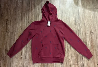 Polo Ralph Lauren Men All over Pony Pullover Hoodie Red Sweatshirt Sz M NEW - Image 1 of 4