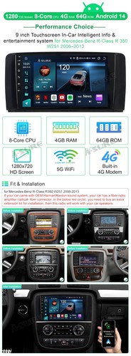 Radio estéreo de coche de 9 pulgadas 8 núcleos 4+64 GB para Benz Clase R R R350 W251 2006-2013, un... - Imagen 2 de 8
