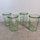 4 VTG Anchor Hocking Green Glass Oct Paneled Tumblers Heavy Drinking made in USA
