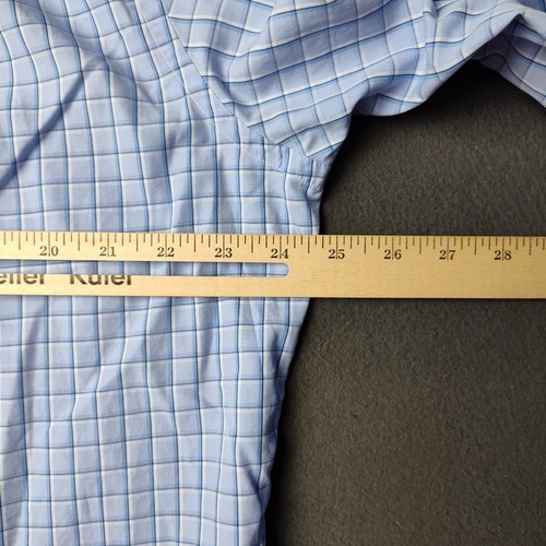David Donahue Shirt Mens 17 34/35 Blue Check Trim Fit Spread Collar Long Sleeve - Picture 9 of 11