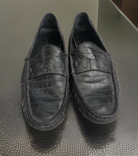 GUCCI Croc Emboss Leder Halbschuhe Fahrschuhe Herren Gr. 45 US 12 Schwarz