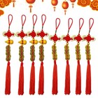 Pack of 8 Chinese Feng Shui Money Coins Lucky with Red Enless Knot Decoration...