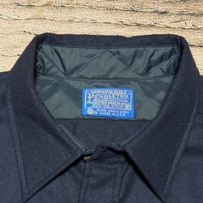 Pendleton Button Up Shirt Mens XL Navy Blue Virgin Wool Long Sleeve Made in USA