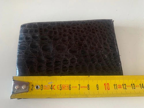 🔴 PORTAFOGLIO ARTIGIANALE uomo vera pelle COCCODRILLO, vintage - Picture 6 of 7