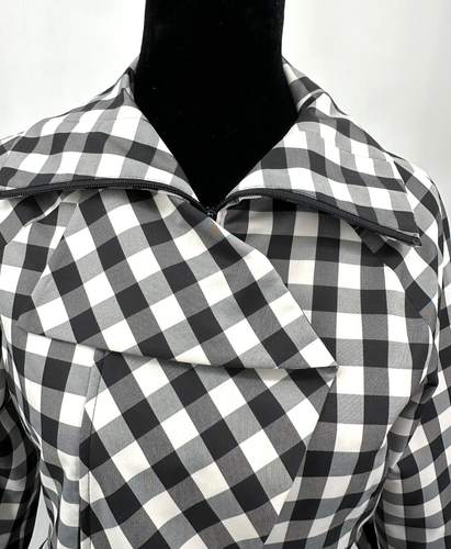 600 West Womens Collared Zip Front Softshell Jacket Size Small Black White Check - Picture 3 of 12