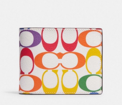 NWT Coach C9863 3 In 1 Wallet Set In Rainbow Signature & Leather Chalk Multi New - Picture 1 of 3