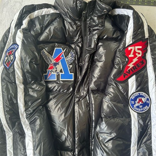 Avirex Herren 3XL Schwarz Varsity Puffer Mantel mit Patches Winterjacke - Bild 3 von 10