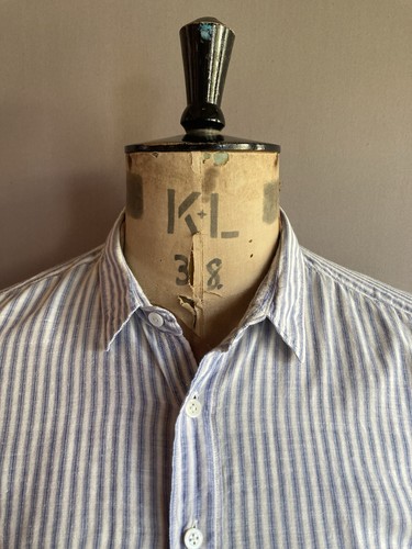 45rpm Studio Shirt Mens Size L White Blue Striped Lightweight Cotton - Picture 2 of 13