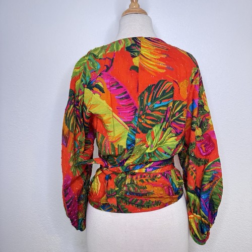 Farm Rio Womens Urgan Jungle Tie-Front Top Size M Colorful Tropical Resort Beach - Picture 12 of 19
