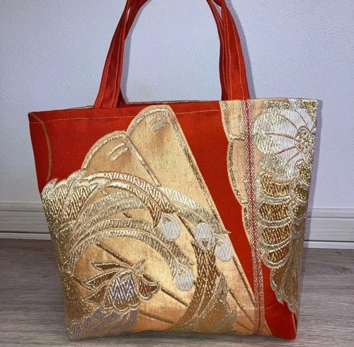 Handgefertigte reine Seide Fukuro Obi Beuteltasche Tasche Japan Gold Pfau Geschenk Unikat - Bild 2 von 5