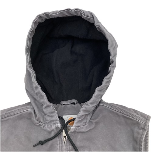 Carhartt Duck Canvas Hooded Zip Up Vest Men's Sz M Black Fleece Lined 103837 GVL - Picture 2 of 16
