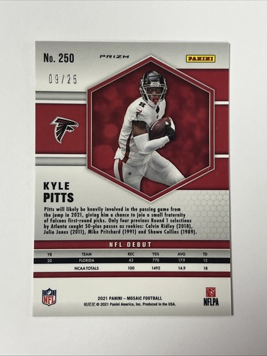 Kyle Pitts 2021 Panini Mosaic NFL Debut Orange Fluorescent /25 #250 Falcons RC - Picture 2 of 2