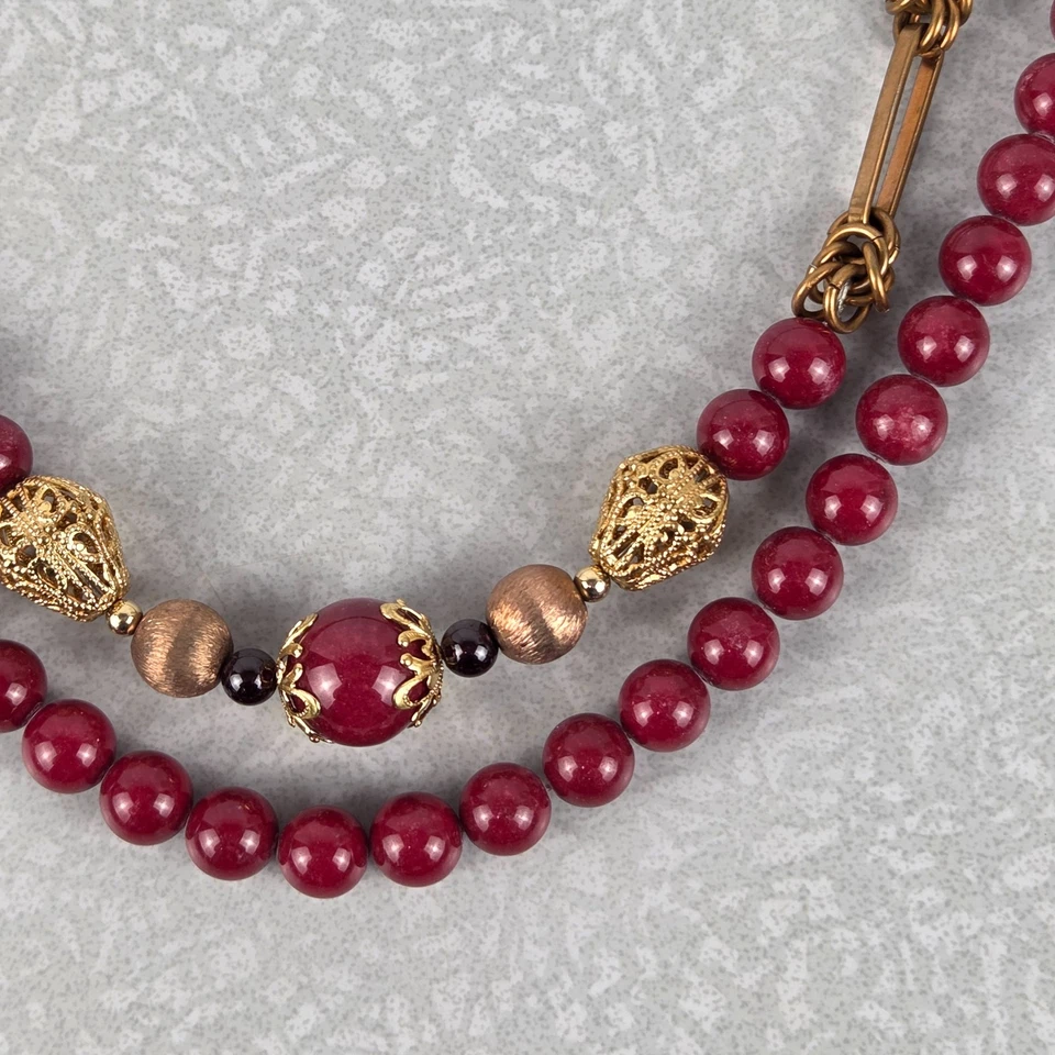 Collar Rosemary G Ro-Do Saks 5th Ave 2 Hilos Cuarzo Granate Cobre Latón De Colección Foto 4 de 4