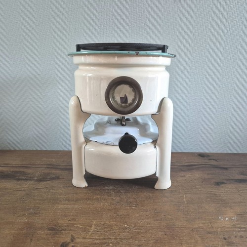 Vtg Enamelware Stove Kerosene 1-wick Enamel camping cooker Paraffin Offwhite