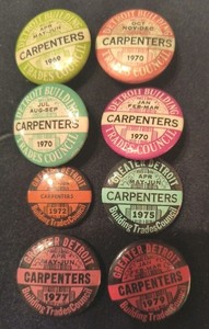 Detroit Building Trades Council Carpenters Pin back Buttons 1969 - 1979 Lot Of 8