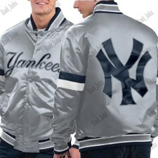 1990's NY Yankees Vintage Athletic Jacket Gray Satin Bomber Style Varsity Jacket