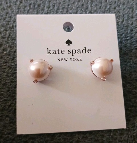 New Kate Spade New York Rise and Shine Pearl Earring Studs Rose Gold Blush