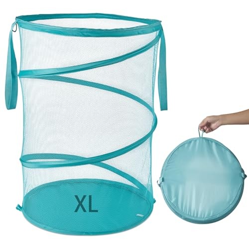 Mesh Popup Laundry Hamper5L Collapsible Laundry Basket No Lid Extra 1 Turquoise - Picture 2 of 7