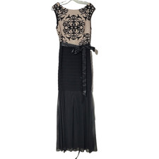 Size 14 BETSY ADAM Mermaid Formal Dress - Ivory Top, Black Skirt, Velvet, Satin