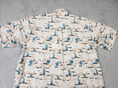 Ariat Shirt Mens XL White Western Cactus Cowboy Print Button Up Short Sleeve - Picture 5 of 18