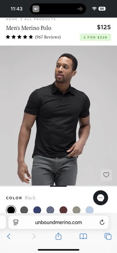 Unbound Merino Herren Polo schwarz Größe Large $ 125 unverbindliche Preisempfehlung des Herstellers