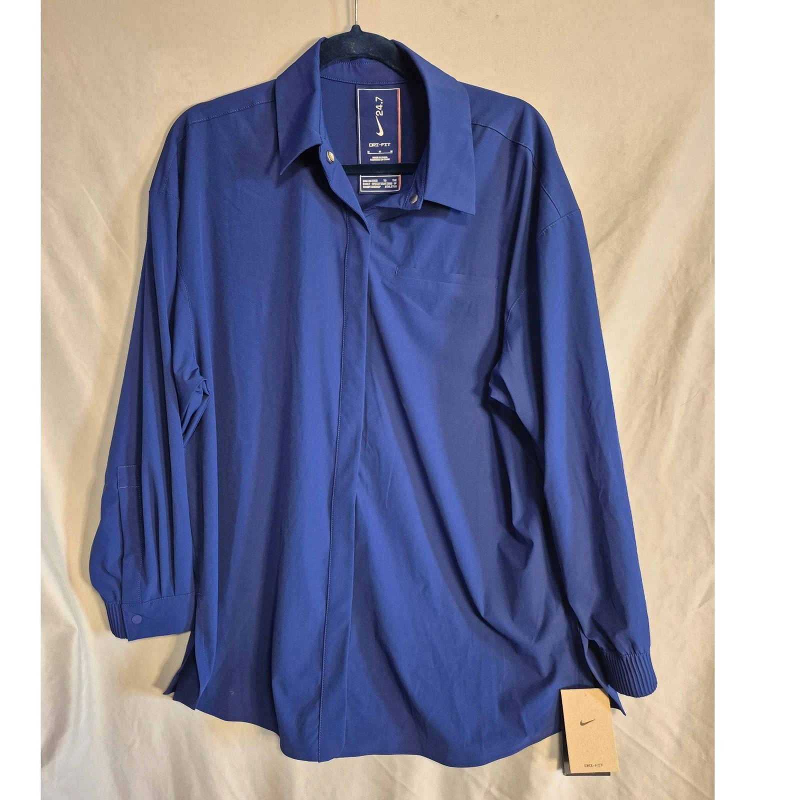 Nike 24.7 Dri-FIT Training Shirt Womens Button Down Long Sleeve Blue