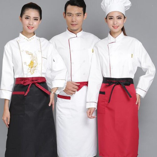  Delantal de Chef Unisex Delantal de Cocina Corto Delantal de Medio Largo con Bolsillo para Chef - Imagen 9 de 11