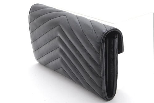 Rare* Saint Laurent Long Wallet Purse YSL Leather V stitch Black - Picture 4 of 15