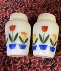 VTG Anchor Hocking Fire King Tulip Design Milk Glass Salt And Pepper Set-NO LIDS