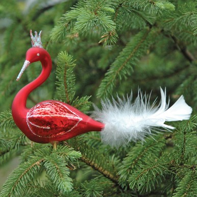 Regal Swan Clip-on Blown Glass Christmas Ornament - Red - Picture 1 of 2